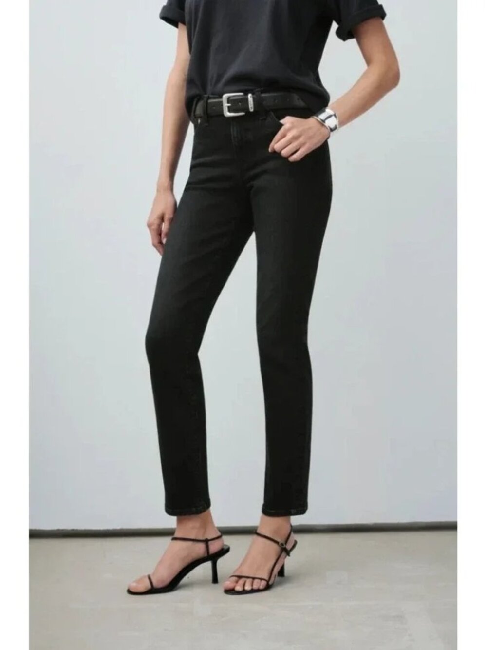 AYR The Stir Slim Straight Jeans Size 27 Short Mid Rise Black Denim Stovepipe